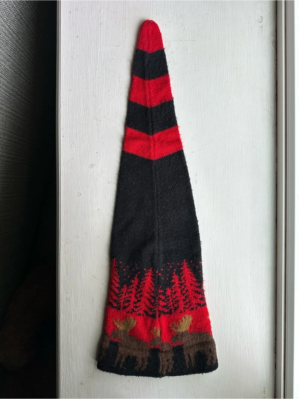 Vintage Maine Moose Beanie Hat Lodgecore Red Black Fair Isle Winter Ski